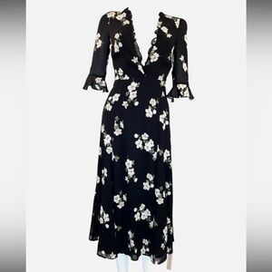 Reformation Black and White Floral Midi Dress